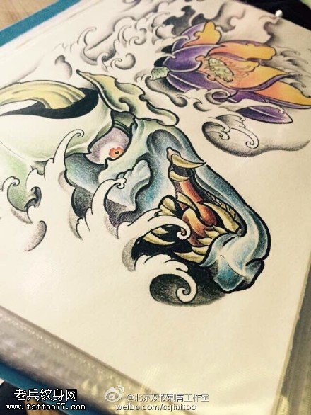 彩色个性般若莲花纹身手稿图片