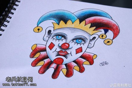 彩色个性小丑纹身手稿图案