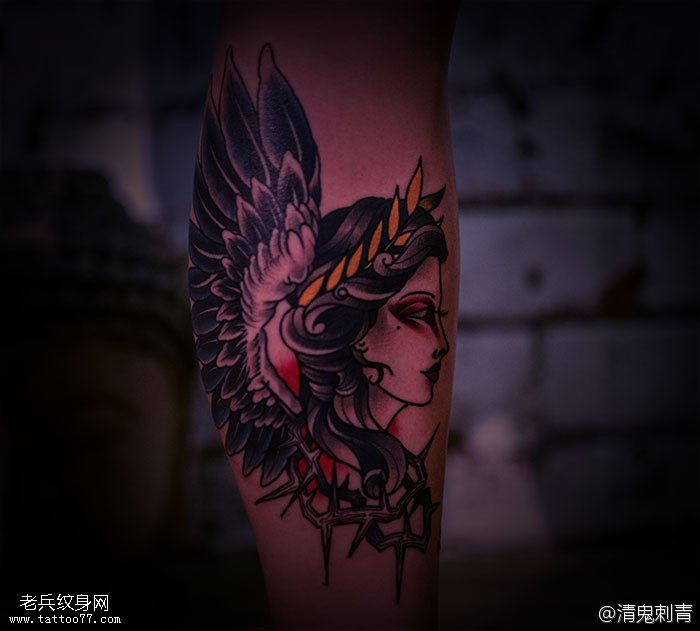 腿部小清新宙斯女神纹身图案