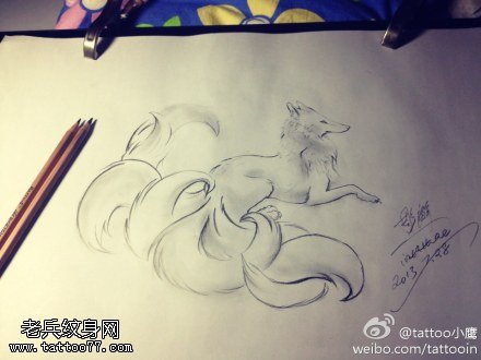 九尾狐纹身手稿图案