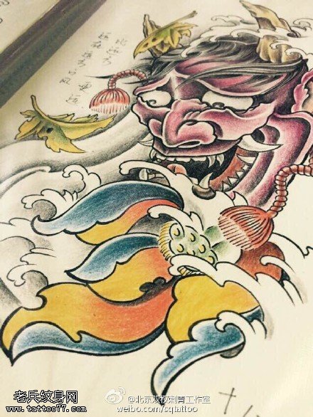 彩色传统莲花般若纹身手稿