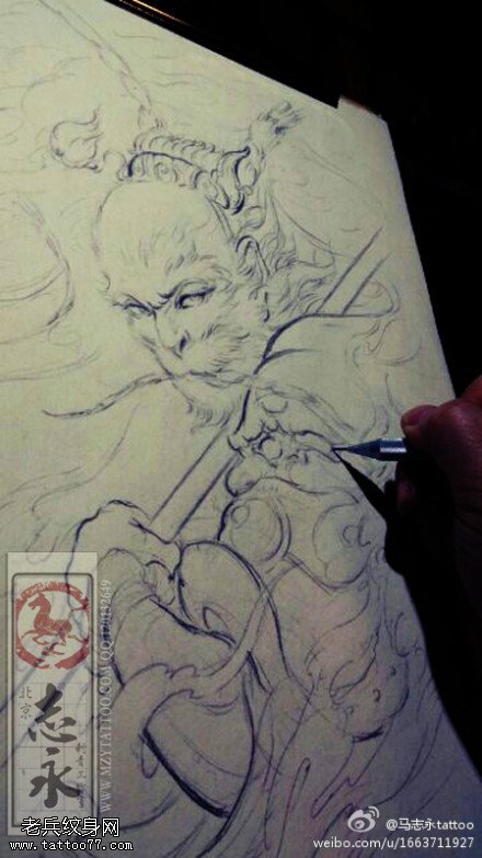 素描齐天大圣孙悟空纹身手稿图片