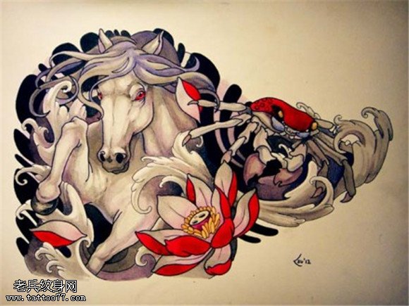 彩色独角兽莲花纹身手稿图片