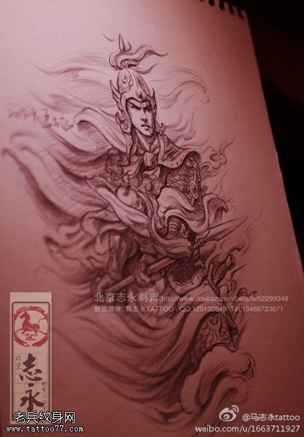 清秀素描燕青纹身图案