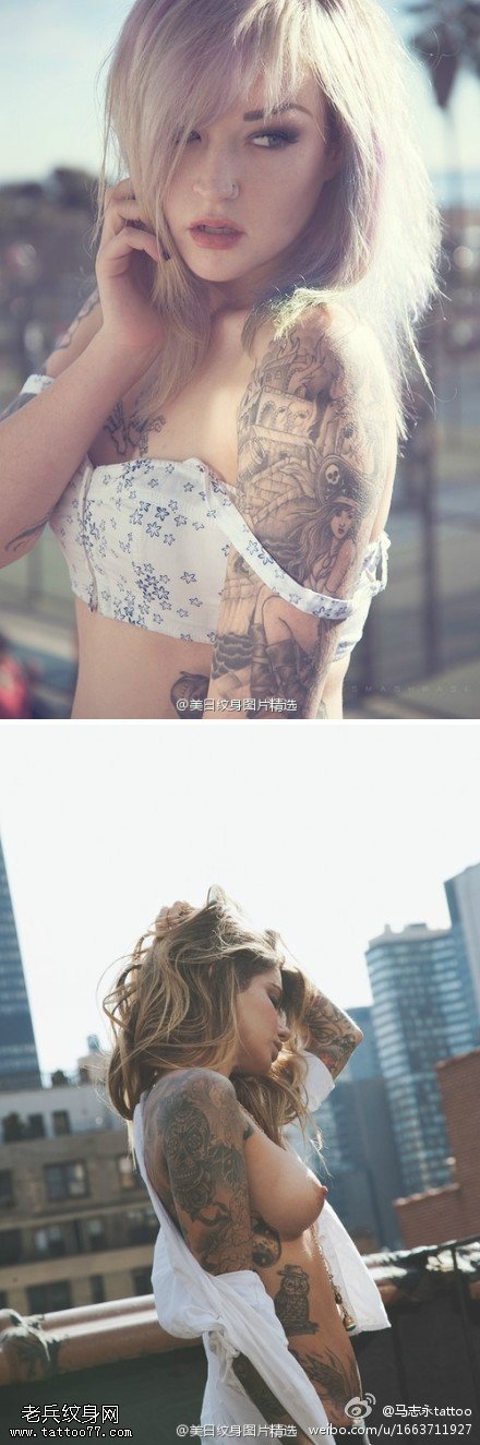 手臂超现代感美女满臂纹身图案