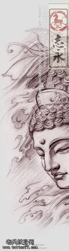 素描超清新佛祖纹身图案