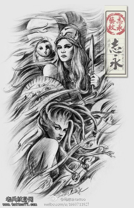 美丽雅典娜美杜莎纹身图案