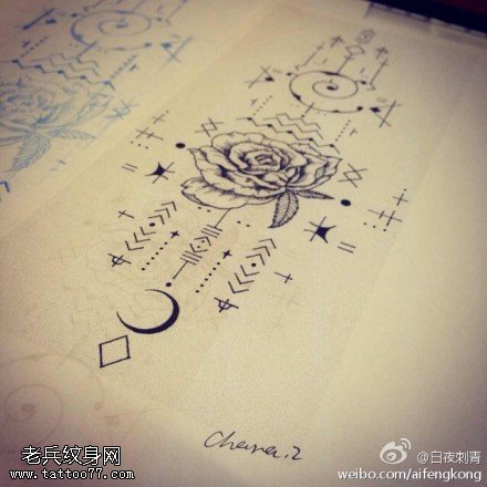 玫瑰花纹身手稿图案