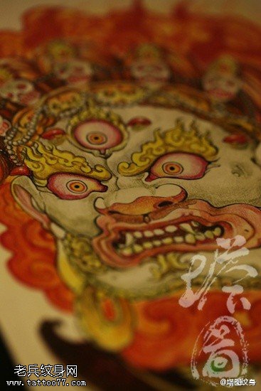 彩色宗教不动明王纹身手稿图