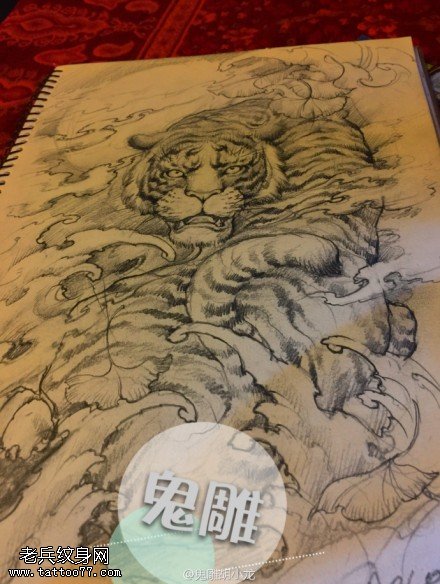 素描老虎手稿纹身图案