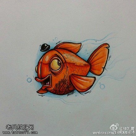 彩色卡通鱼纹身手稿图片