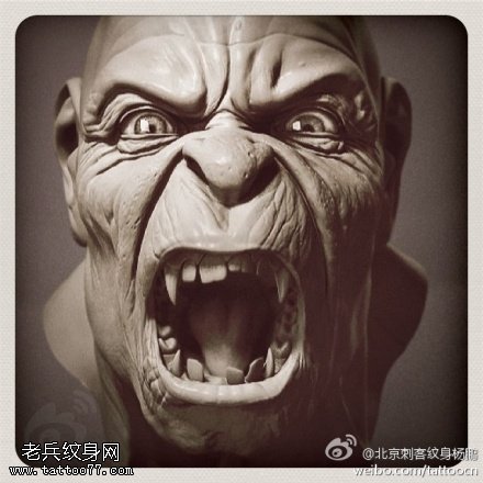 面部狰狞人面纹身图案手稿