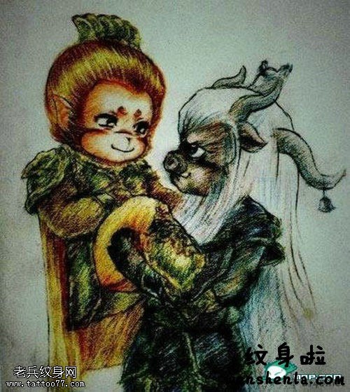 彩色孙悟空纹身图片