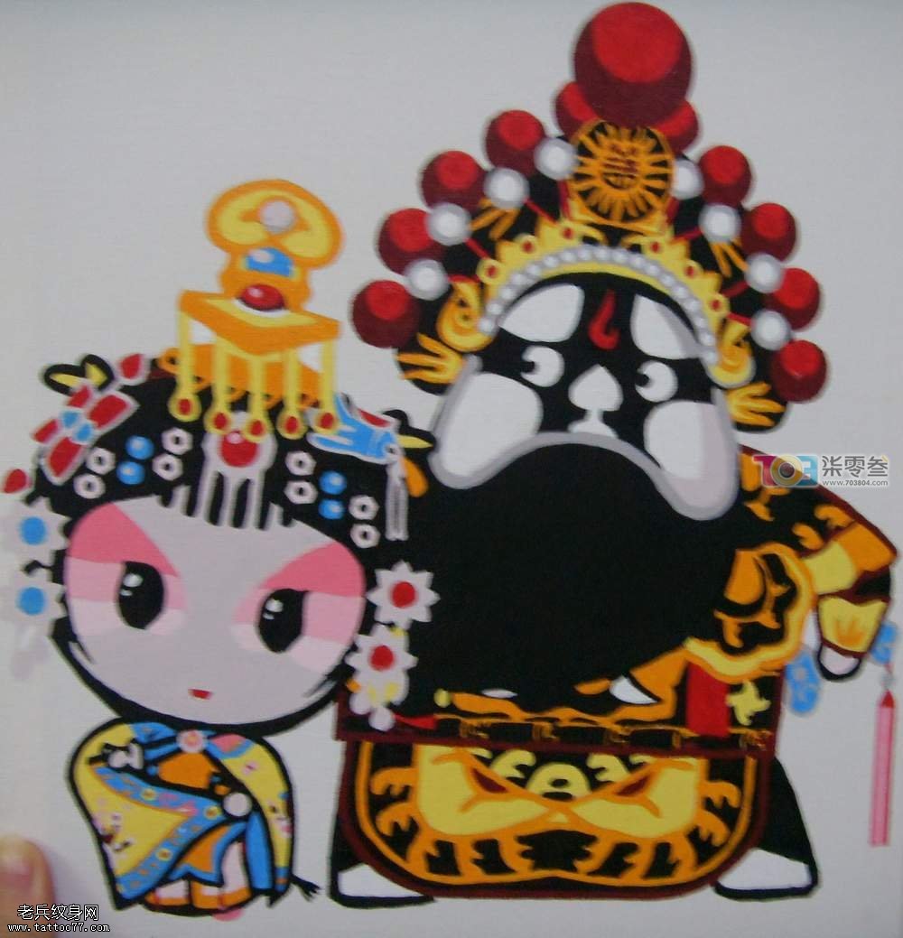 彩色花旦霸王别姬纹身图案