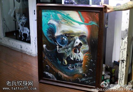 绚丽酷帅骷髅头纹身图案手稿