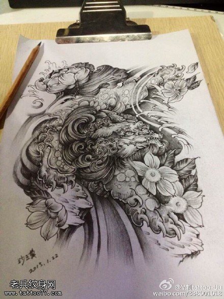 万花齐放纹身图案手稿