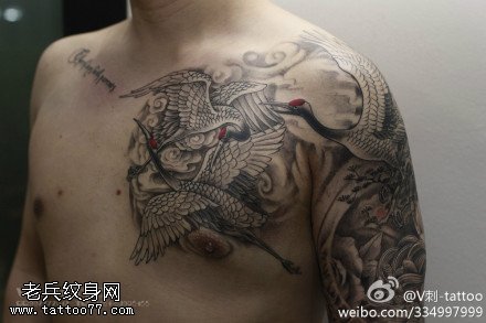 长寿仙鹤纹身图案