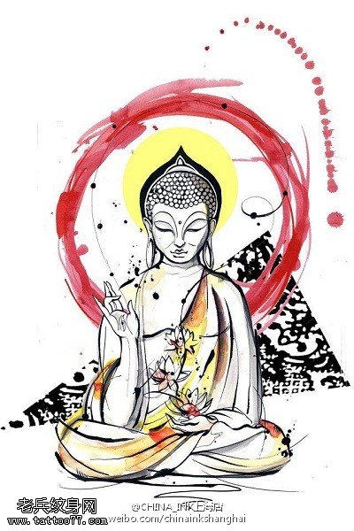 彩色泼墨佛纹身图案