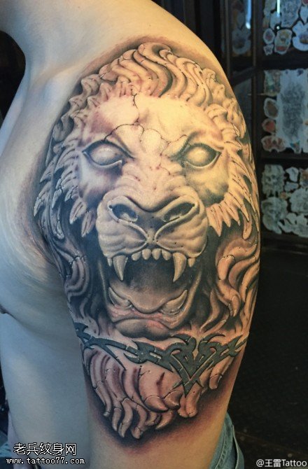 霸气酷帅石狮纹身图案