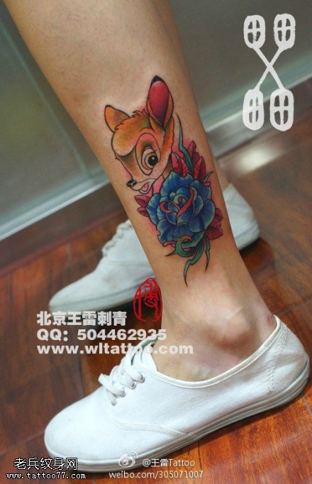 鲜艳彩色可爱梅花鹿纹身图案