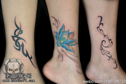 蓝色唯美莲花纹身图案