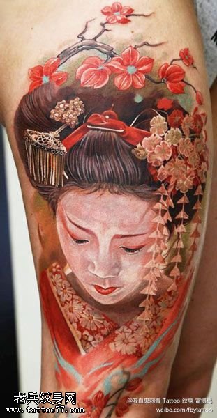 漂亮优雅艺妓纹身图案