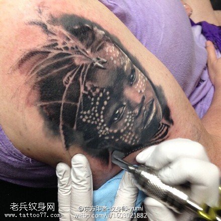 栩栩如生点刺肖像画印第安纹身图案