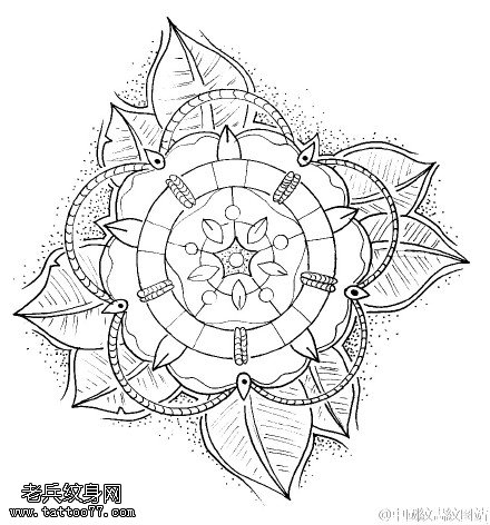 几何线条唯美莲花点刺纹身图案