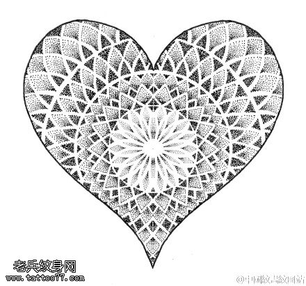 中国传统唯美心形莲花莲瓣纹身图案
