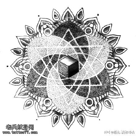 佛教莲花座几何线条纹身图案