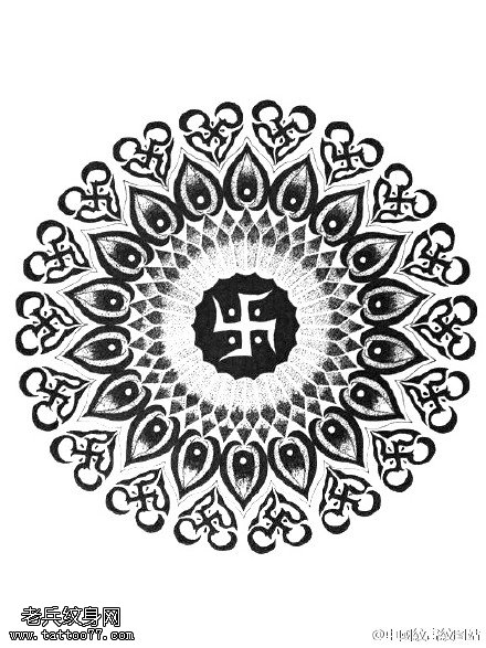 中国传统逼真梵花点刺纹身图案