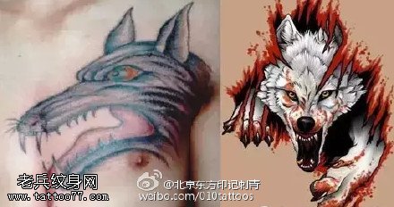 逼真咆哮恶狼传说纹身图案