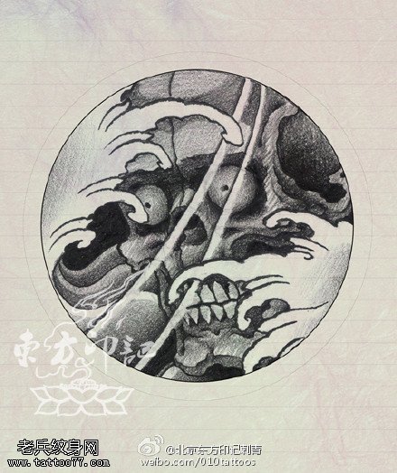 传统经典黑白般若手稿纹身图案