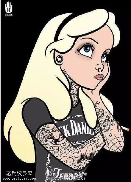 漫画中美丽的公主手稿纹身图案