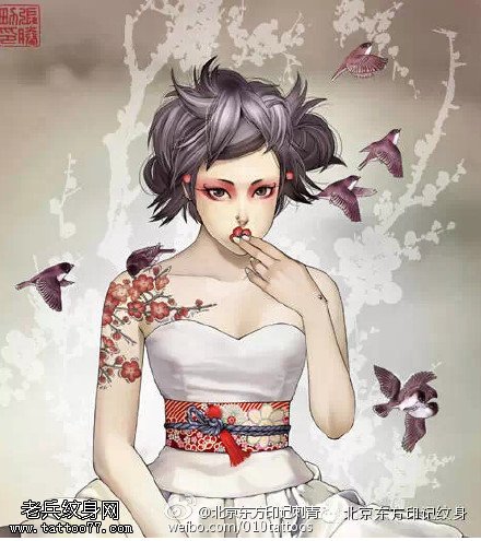 超级魔女梅花手稿纹身图案