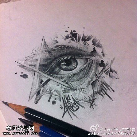 几何立体的全视之眼纹身图案