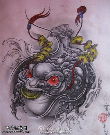 瑞祥之物三脚金蟾手稿纹身图案
