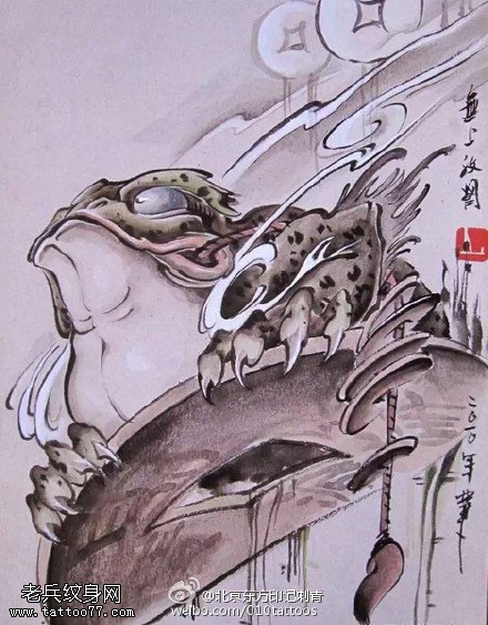 旺财之物金蟾手稿纹身图案