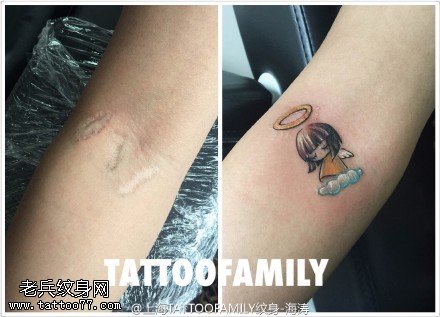 遮疤漂亮小女孩纹身图案