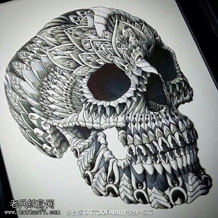 惊悚的骷髅头手稿纹身图案
