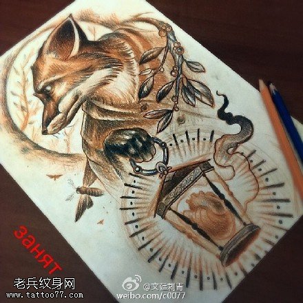 素描忠诚的看家狗纹身图案