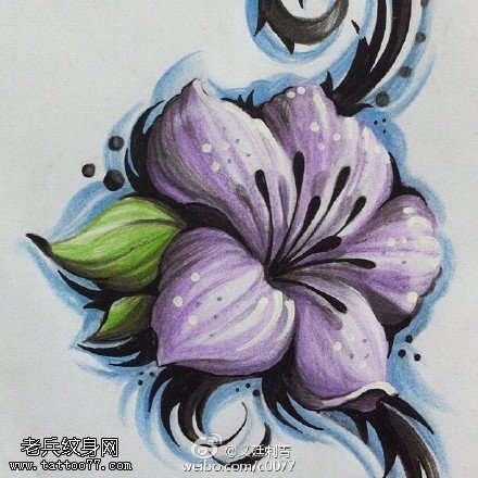 彩色水墨花纹身图案
