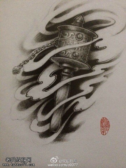 立体感效果的转筒手稿纹身图案
