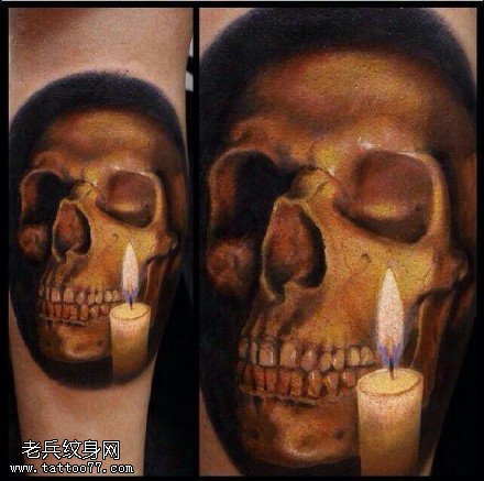 惊悚的骷髅蜡烛纹身图案