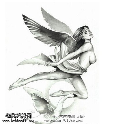漂亮的天使手稿纹身图案