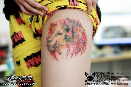 彩绘漂亮的狮子纹身图案