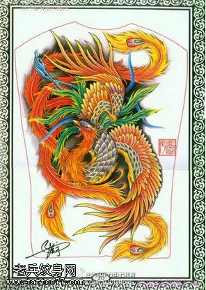 中国风经典凤凰手稿纹身图案