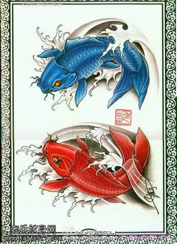 中国风格锦鲤鱼手稿纹身图案