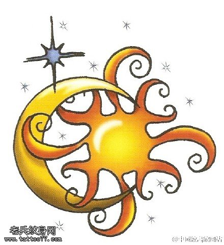 个性太阳手稿纹身图案