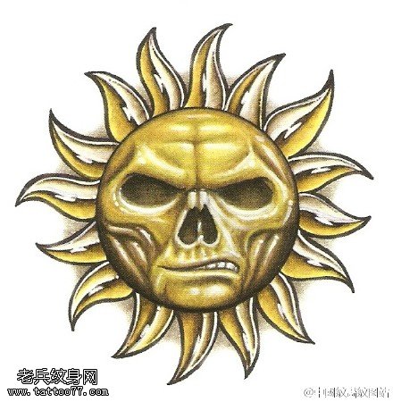 骷髅太阳手稿纹身图案